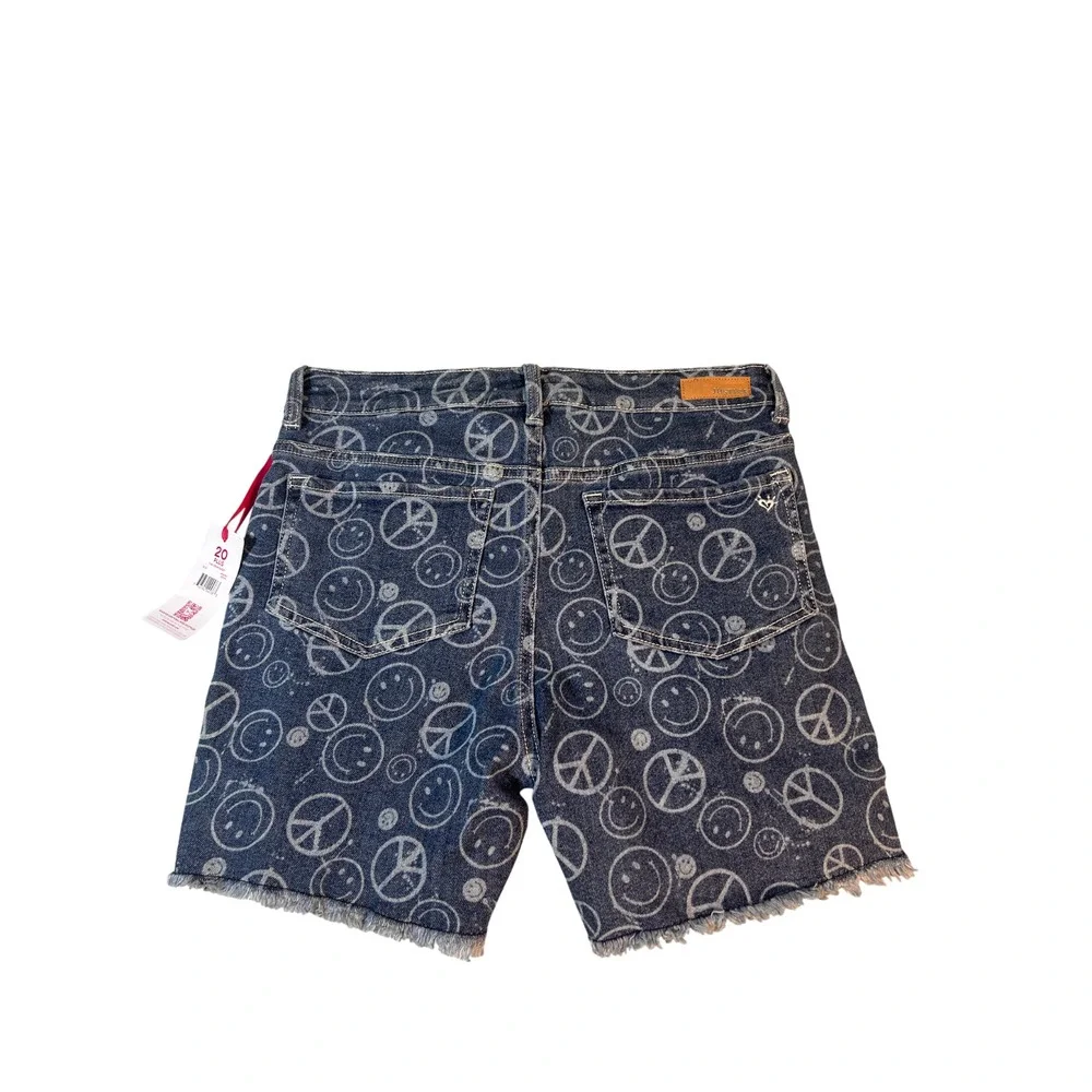 JUSTICE High Rise Midi Short Smiley Face Peace Sign Girl's 20‎ Plus Fray Hem NEW